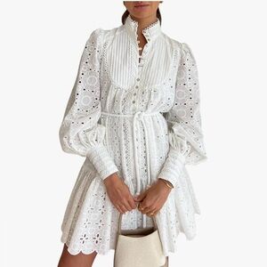 Anglais Broderie White Lace Long Sleeve Dress
